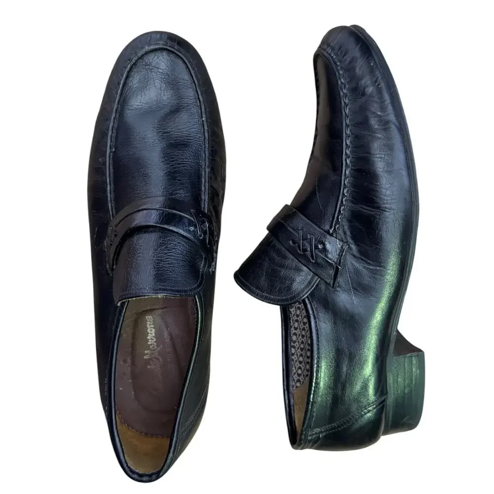 1990s Donato Marrone Black Leather Penny Loafers Brazil Men’s 10.5 M